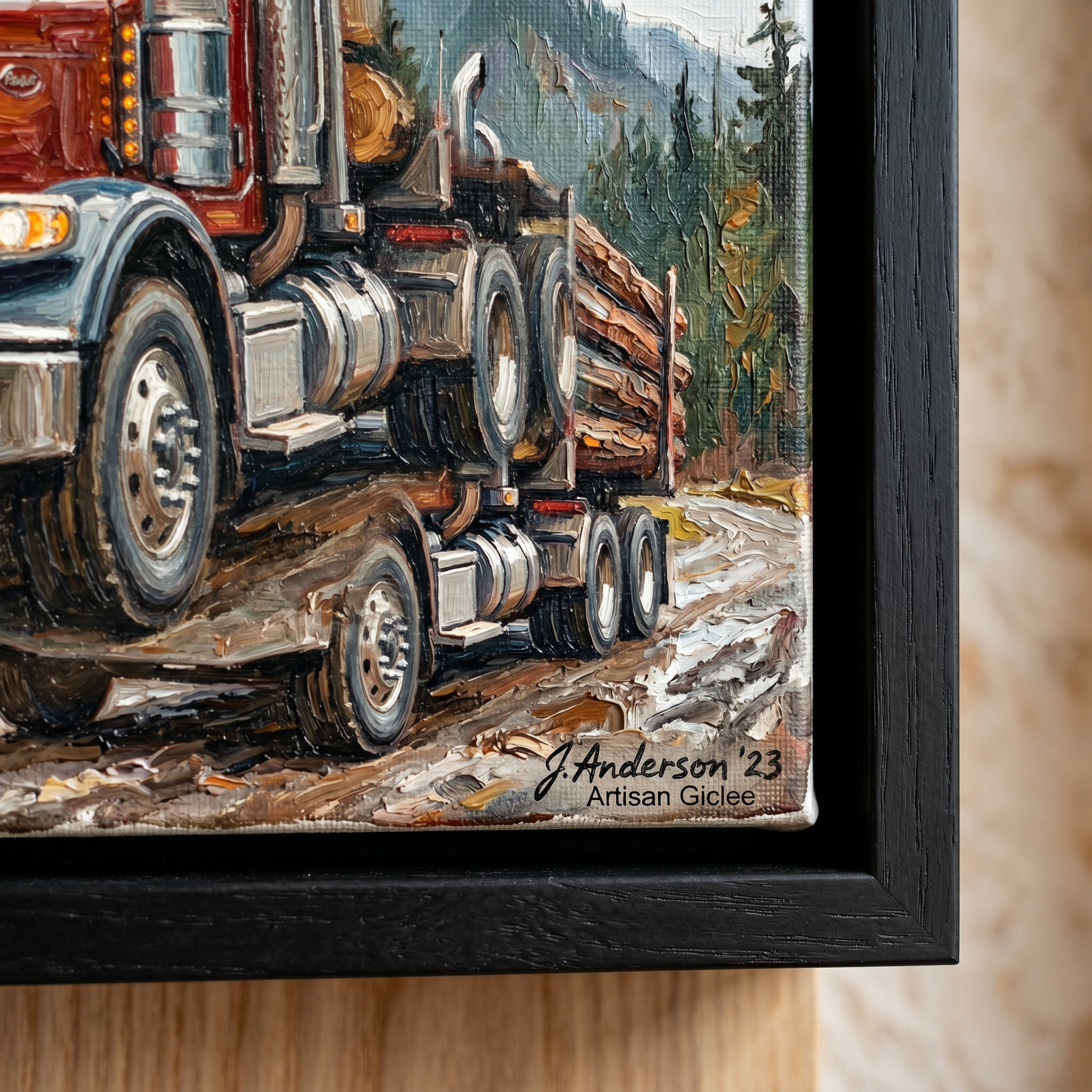 Log Hauler Framed Canvas Wall Art — 30"x40" Signed Giclee Print