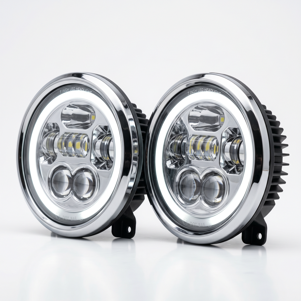 7" Round LED Headlight Pair — Peterbilt/Kenworth/Freightliner Fit