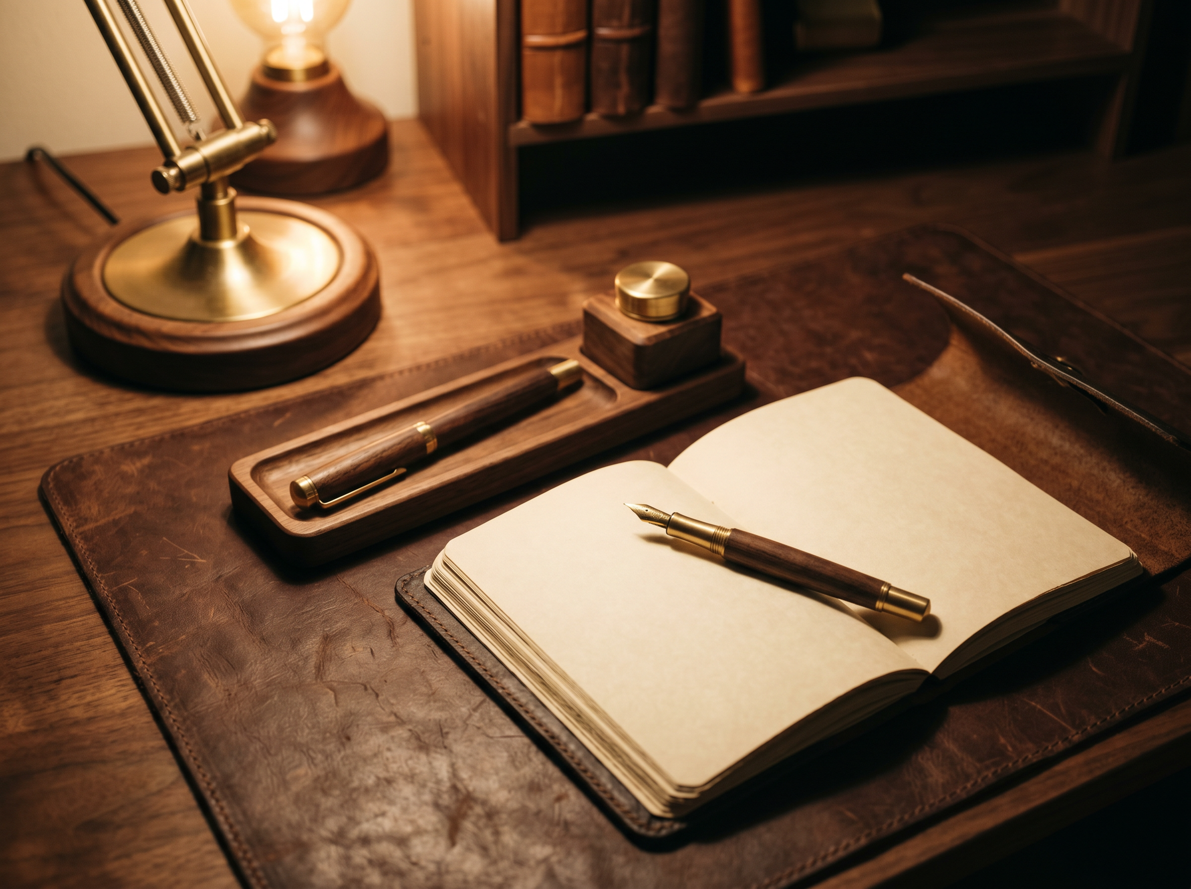 Chuck L Desk Set Walnut & Brass