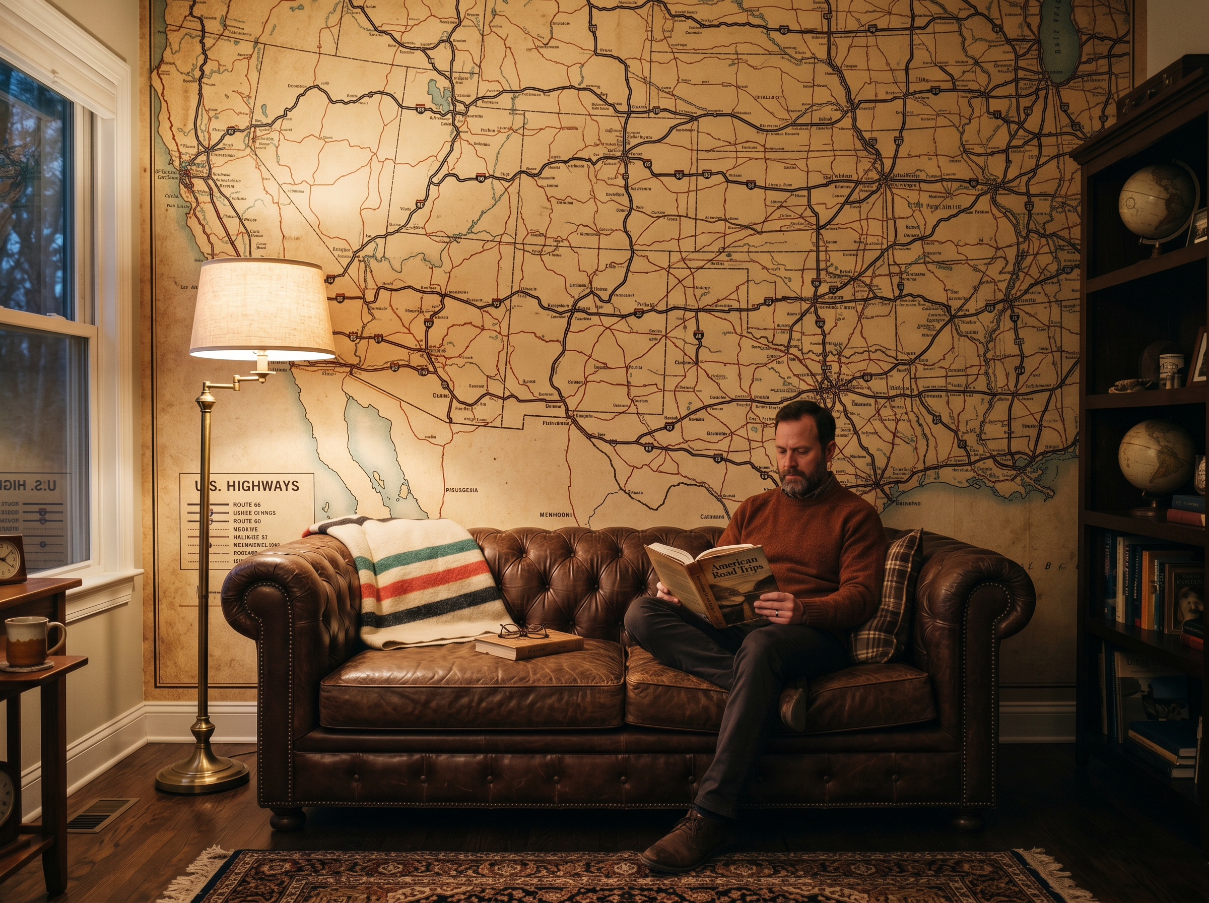 Highway Map Vintage Wall Mural 84"